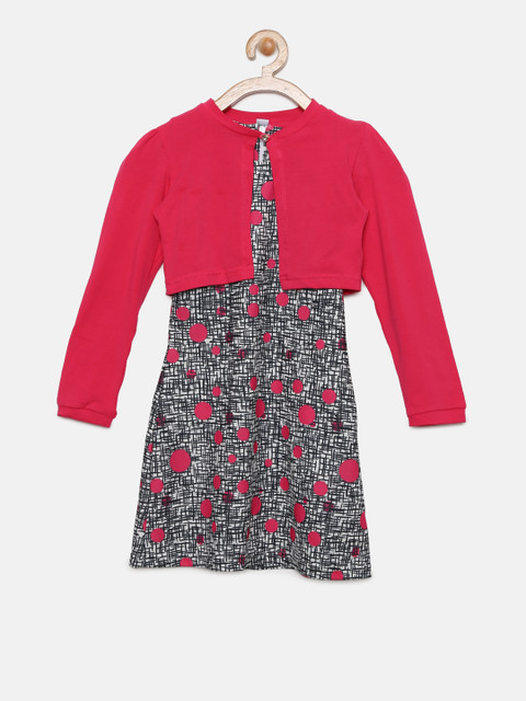 

Peppermint Girls Pink & Grey Printed A-Line Dress