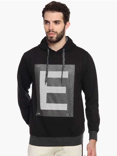 

Duke Men Black Printed Hooded Sweatshirt