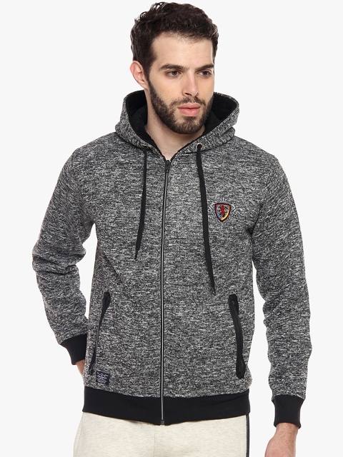 

Duke Men Grey Solid Hooded Sweatshirt