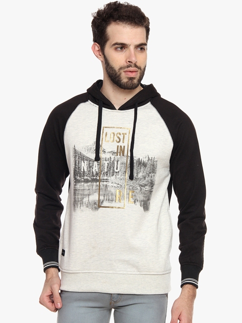 

Duke Men Off-White & Black Printed Hooded Sweatshirt