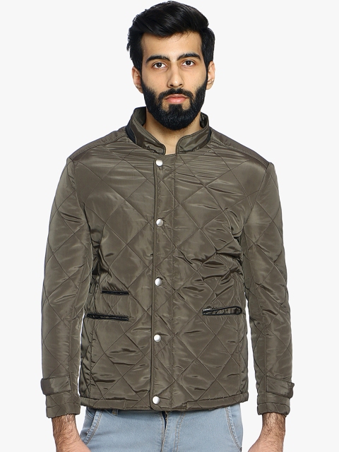 

Duke Men Olive Green Solid Quilted Jacket