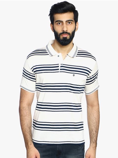 

Duke Men Off-White Striped Polo Collar T-shirt