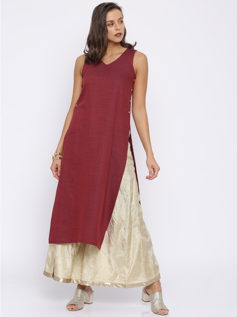 

Global Desi Women Maroon Woven Design Straight Kurta