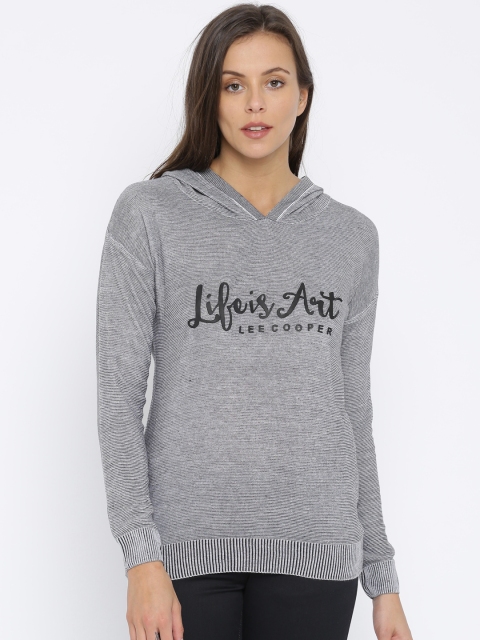 

Lee Cooper Women Grey Printed Hood T-shirt