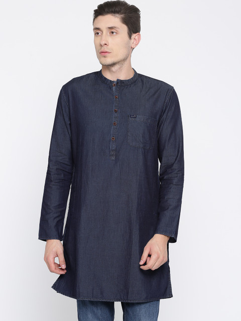 

Peter England Men Navy Blue Solid Straight Kurta