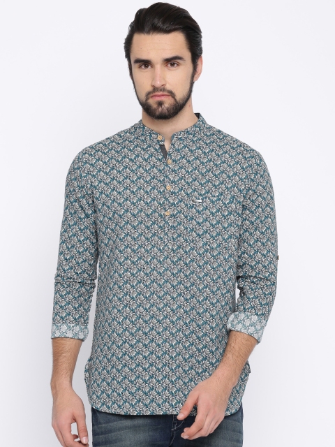 

Peter England Men Teal Blue & White Solid Straight Kurta