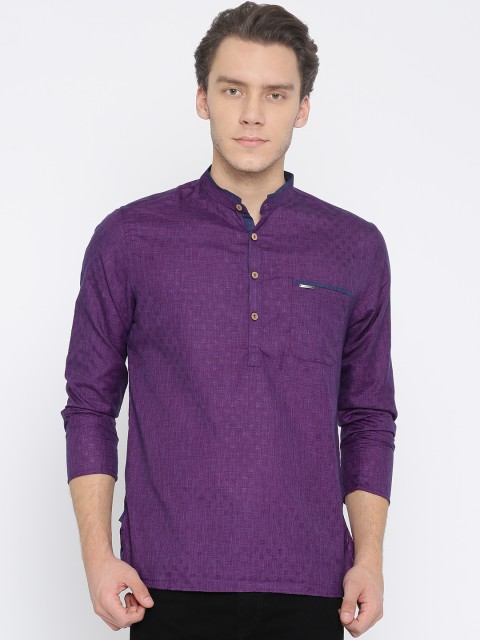 

Peter England Men Purple Woven Design Straight Kurta