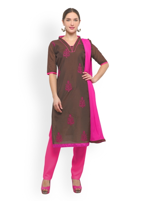 

Satrani Brown & Pink Raw Silk Unstitched Dress Material