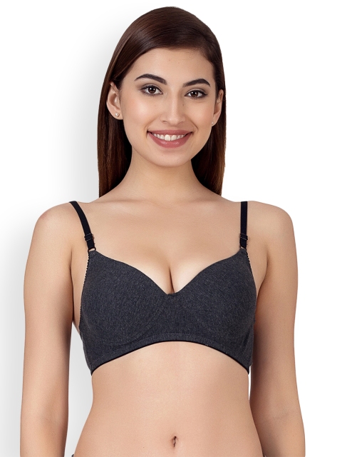 

Clovia Charcoal Solid Non-Wired Lightly Padded Everyday Bra