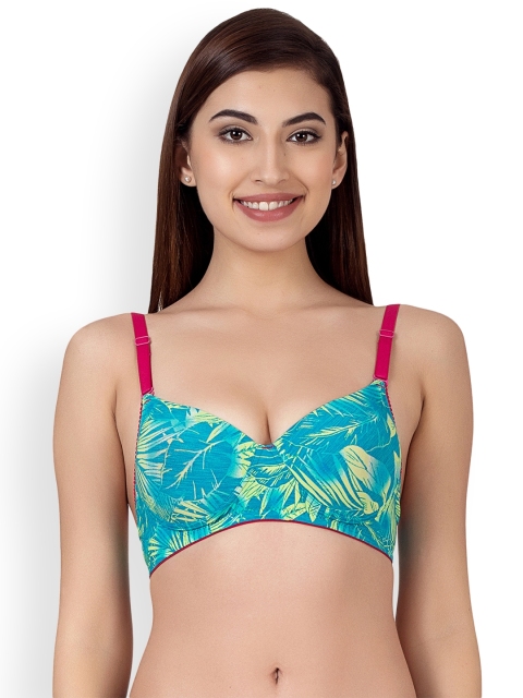 

Clovia Blue Printed Non-Wired Lightly Padded T-shirt Bra