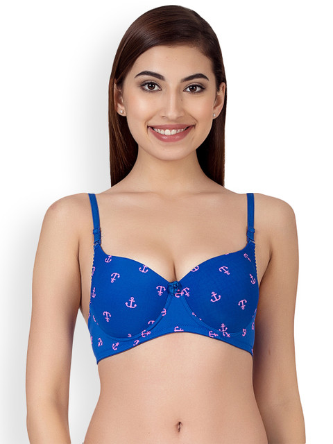 

Clovia Padded Non-Wired Printed Multiway Push-Up T-Shirt Bra, Blue