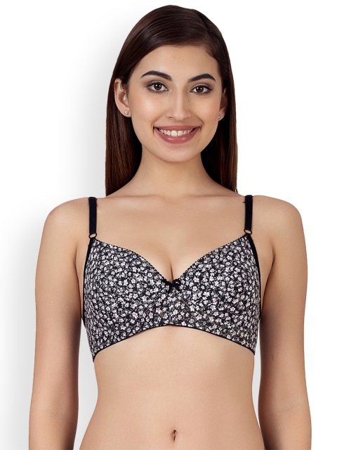 

Clovia Cotton Non-Padded Non-Wired Printed Bra, Black