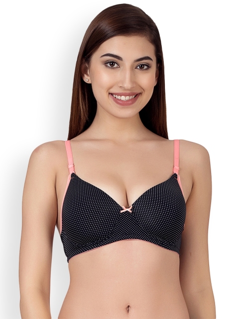 

Clovia Padded Non-Wired Polka Print T-Shirt Bra, Black