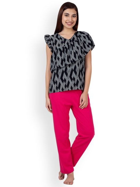 

Clovia Black & Magenta Printed Lounge Set LS0154M13