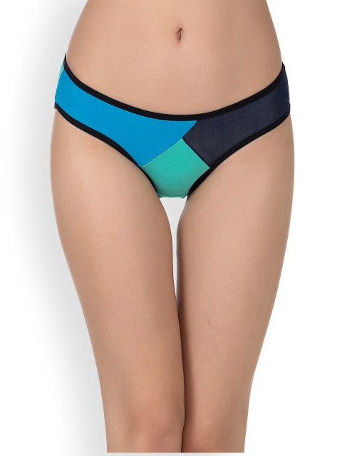 

Clovia Women Green & Blue Colourblocked Bikini Briefs