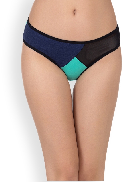 

Clovia Women Green,Navy Blue & Black Colourblocked Bikini Briefs