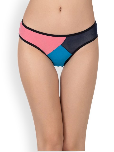 

Clovia Women Blue, Pink & Grey Colourblocked Bikini Briefs