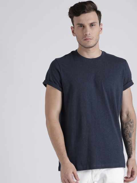 

Splash Men Navy Blue Solid Round Neck T-shirt