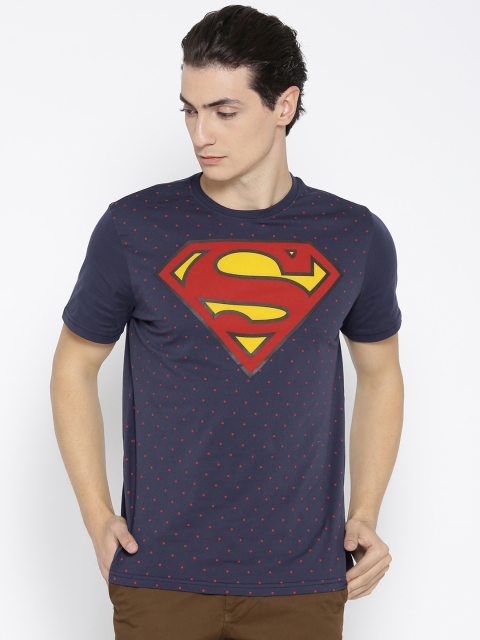 

Splash Men Navy Blue Printed Round Neck T-shirt