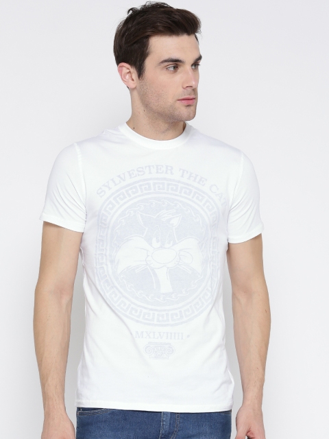 

Splash Men White Printed Round Neck T-shirt