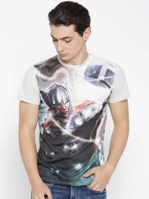 

Splash Men Grey Melange Printed Round Neck T-shirt