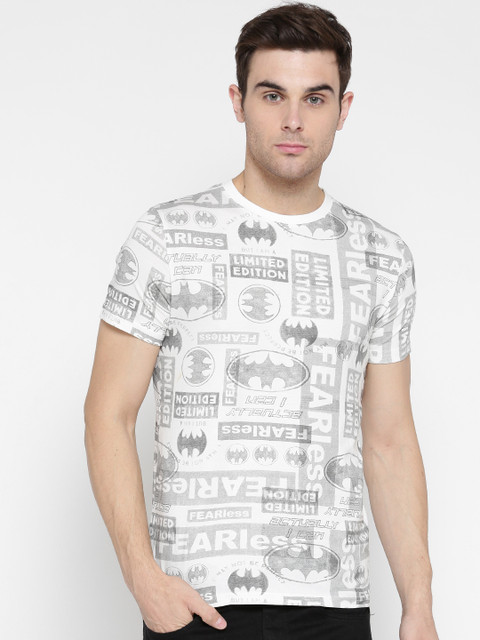 

Splash Men Grey & Off-White Printed Round Neck T-shirt