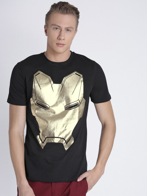

Splash Men Black & Golden Iron Man Print Round Neck T-shirt