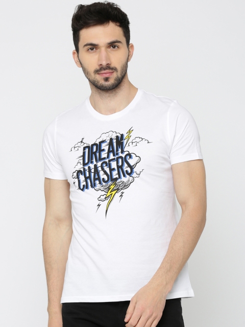 

Splash Men White Printed Round Neck Slim Fit T-shirt