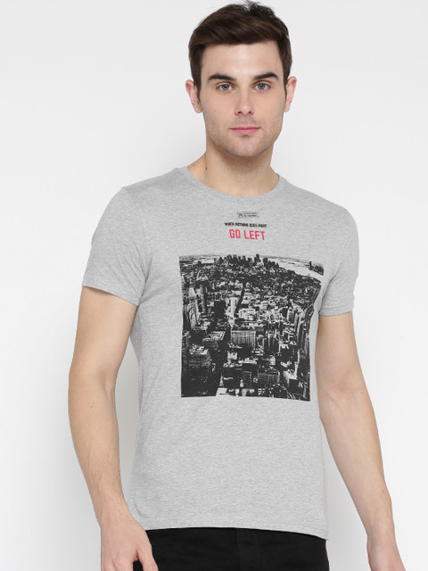 

Splash Men Grey Melange Printed Round Neck T-shirt