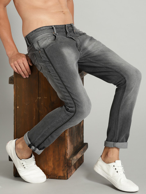 

Roadster Time Travlr Men Grey Skinny Fit Stretchable Jeans with Faux-Leather Side Strips