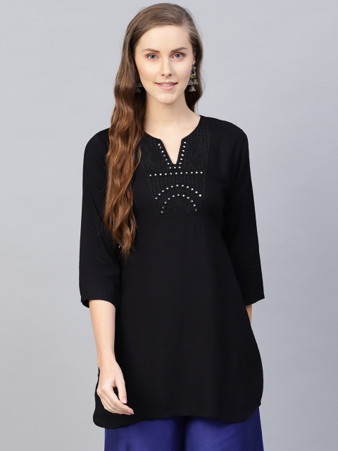 

Saadgi Women Black Embroidered Straight Kurti