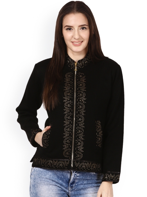

Saadgi Women Black Printed Lightweight Woollen Tailored Jacket