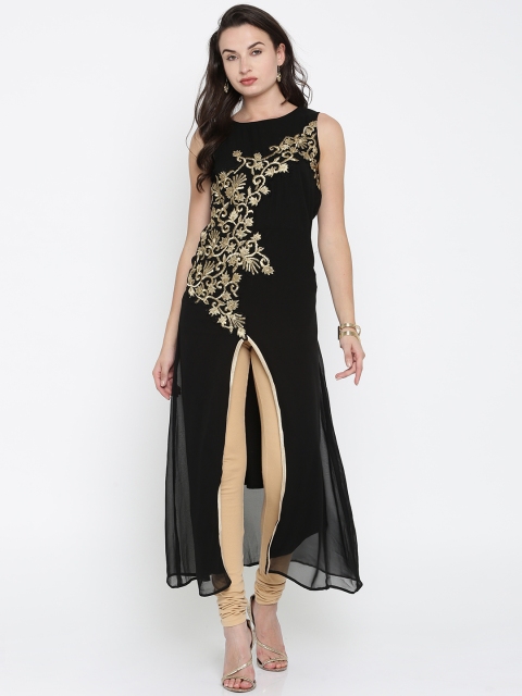 

Soch Women Black Woven Design Embroidered A-Line Kurta