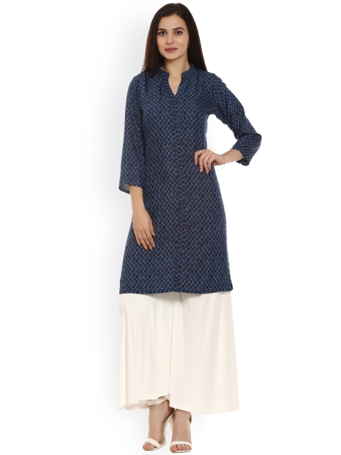 

Soch Women Blue Printed Straight Kurta