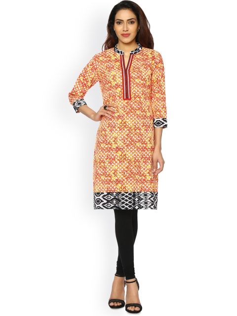 

Soch Women Orange & Cream-Coloured Printed A-Line Kurta
