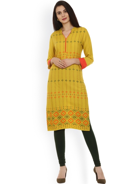 

Soch Women Lime Green Printed Straight Kurta