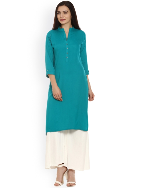 

Soch Women Teal Blue Solid Straight Kurta