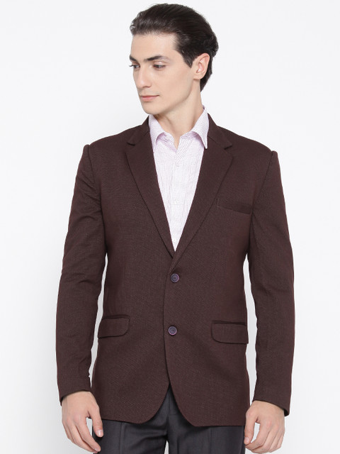 

Fort Collins Men Maroon Self-Design Slim Fit Single-Breasted Formal Blazer