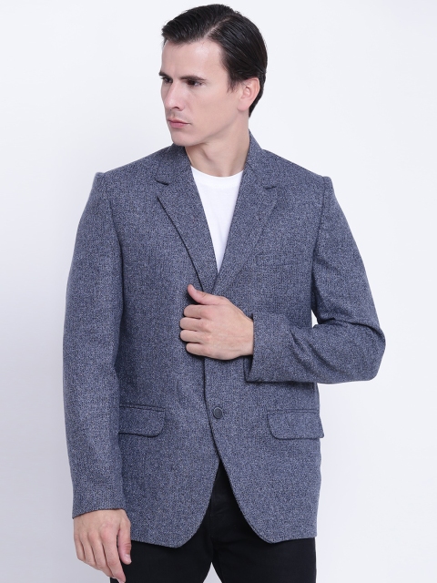 

Fort Collins Grey & Blue Self-Design Single-Breasted Formal Blazer