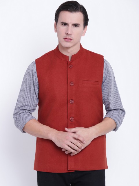 

Fort Collins Rust Red Solid Nehru Jacket