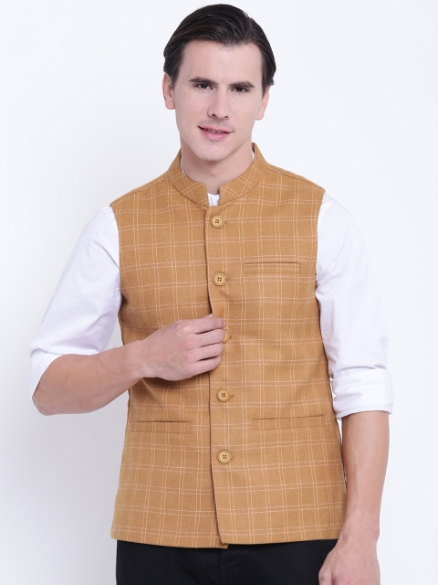 

Fort Collins Mustard Yellow Self-Checked Nehru Jacket