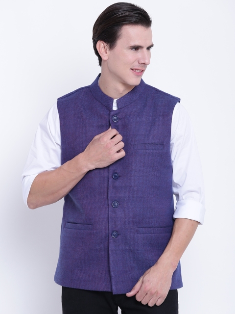 

Fort Collins Blue Self-Checked Nehru Jacket