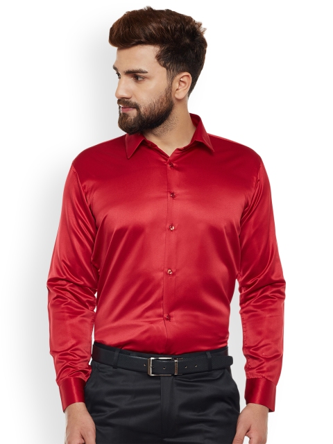 

Hancock Men Red Slim Fit Solid Formal Shirt
