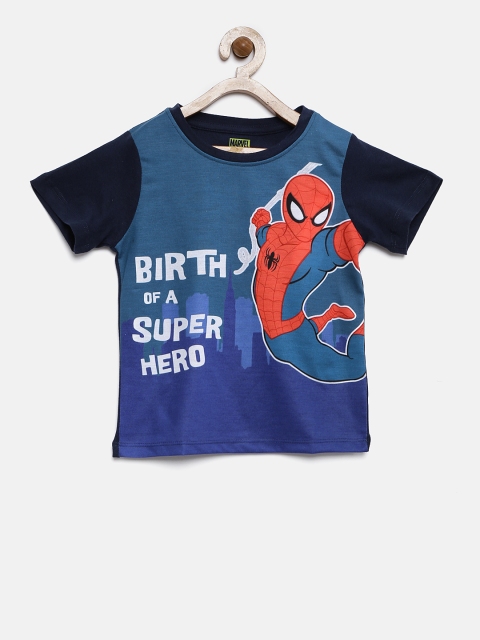 

YK Marvel Boys Blue Printed Round Neck T-shirt