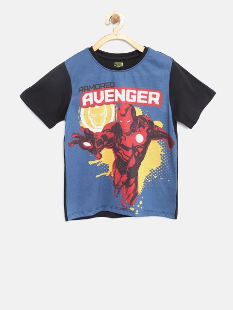 

YK Marvel Boys Blue & Black Printed Round Neck T-shirt