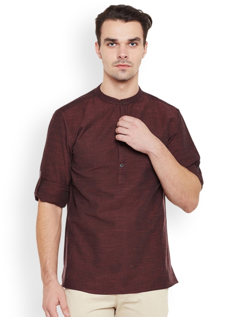 Prayyan Men Maroon Woven Design Straight Handloom Short Kurta available at myntra for Rs.844