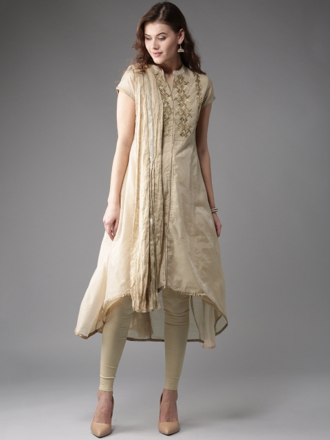 

Moda Rapido Women Beige Embroidered Kurta with Churidar & Dupatta
