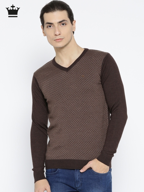 

Louis Philippe Men Brown Self-Design Sweater