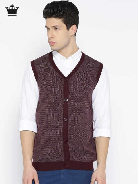 

Louis Philippe Men Burgundy Self-Design Cardigan
