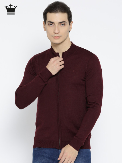 

Louis Philippe Men Burgundy Solid Cardigan